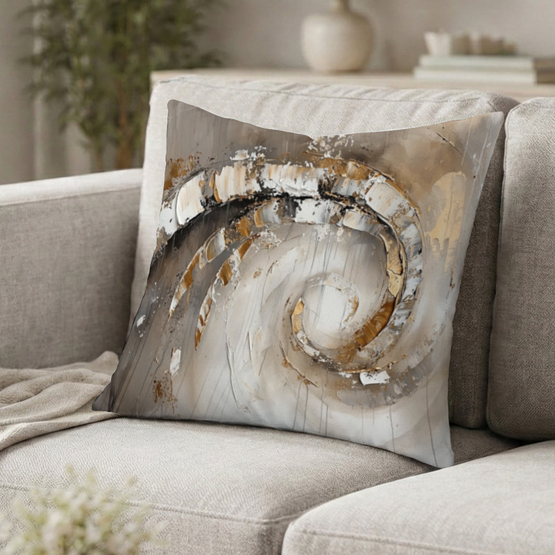 Coussin décoratif en cuivre à spirale abstraite, H 16 po x l 16 po