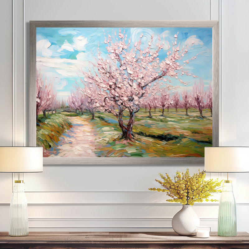 «Vangogh Blooming Cherry Trees» encadré sur toile par Vincent Van Gogh, peinture, H 16 po x l 32 po, Impression encadrée