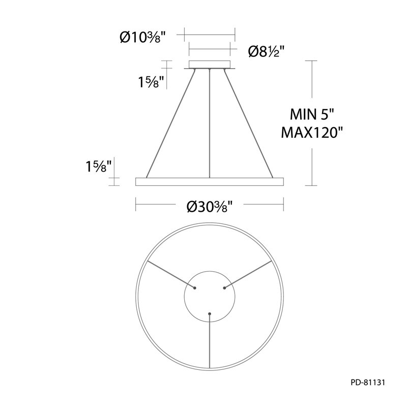 Luminaire suspendu tambour Sirius Unique à intensité variable DEL, Laiton antique, H 1,625 po x l 30,38 po x P 30,38 po