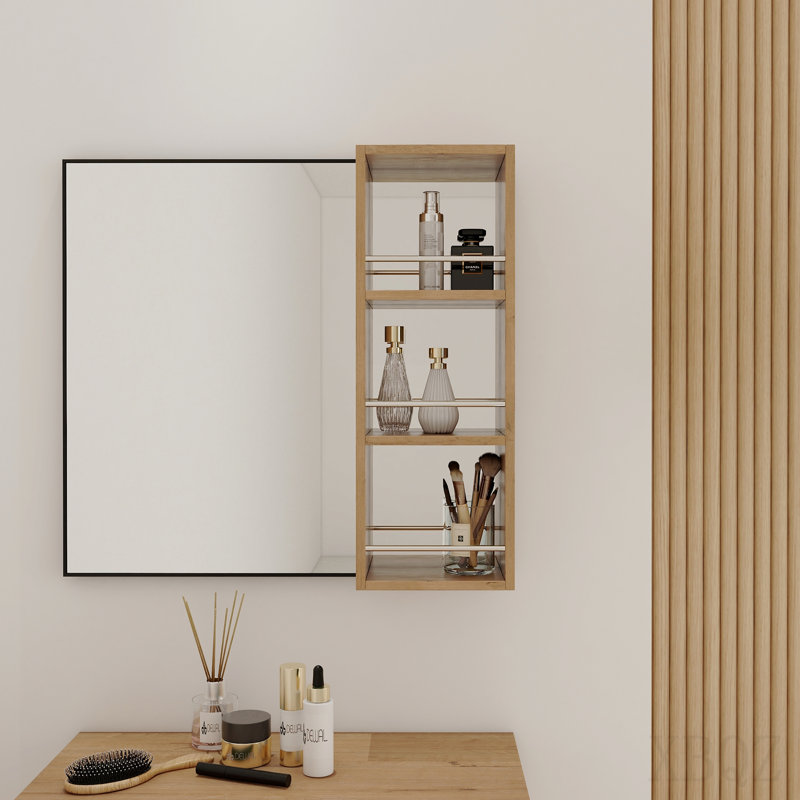 Armoire à miroir murale 10 po, armoire de salle de bain avec rangement sans porte, contreplaqué (Mc250gimo) (armoire à miroir seulement, sans cadre en aluminium noir)