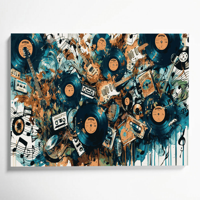 «Music Indie Music Vibes», art mural sur toile grise, H 12 po x l 18 po