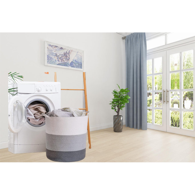 Fabric Laundry Hamper with Handles, Dark Gray/White
