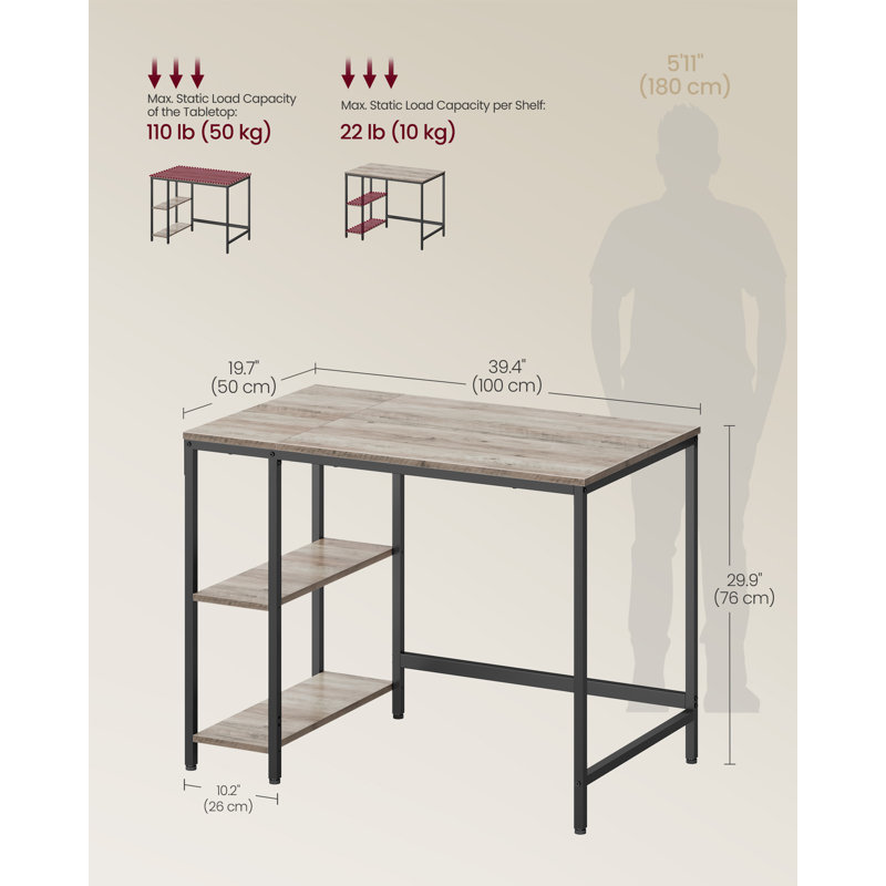 Alaudin Metal Base Computer Desk, Greige/Black