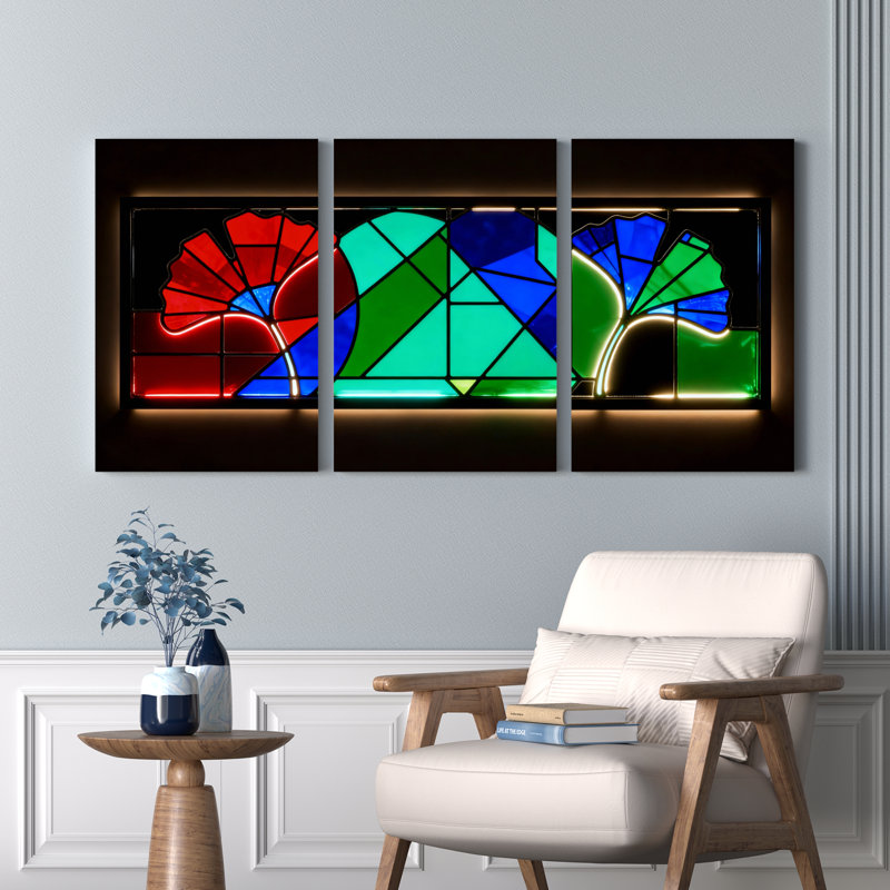 Tableau sur toile à motif floral vitrail (paquet de 3), H 18 po x l 36 po