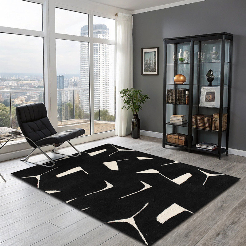 (5 pi x 8 pi) Tapis en laine touffeté à la main avec dossier en latex, tapis antidérapant, Rectangle de 5 pi x 8 pi