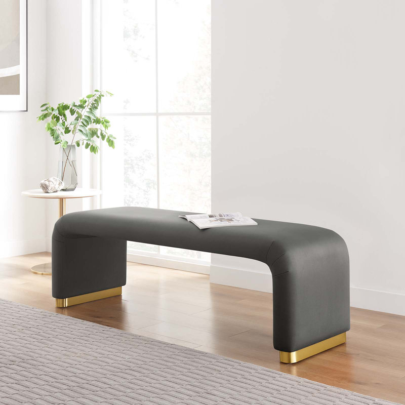 Modway Koda Velvet Upholstered Bench, Brass Gold, Storm Gray