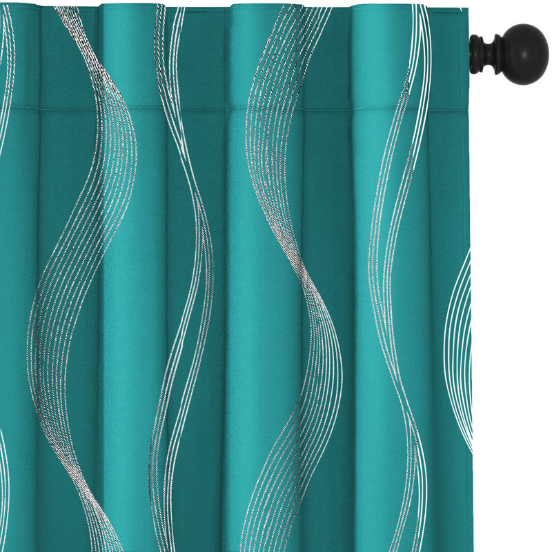 Paire de rideaux avec passe-tringle Cirila, Turquoise, L 52 po x L 84 po