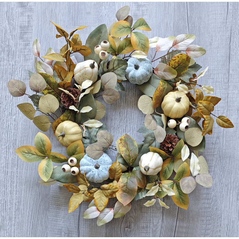 Fall Wreath, 22" Pumpkin/Gourd/Nuts
