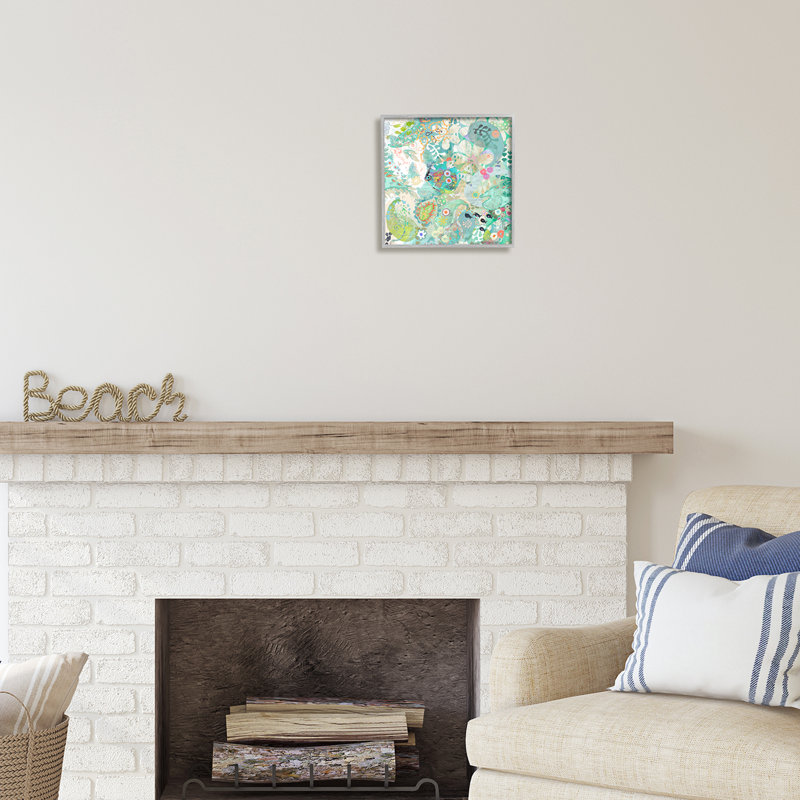 " Green Paisley Fish Pattern " by Evelia Designs, 12" H x 12" W x 1.5" D, Farmhouse Gray Framed Giclee