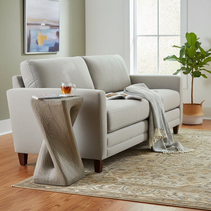 Table de bout moderne en bois avec découpes torsadées, table d'appoint artistique pour le salon et la chambre à coucher, Gris