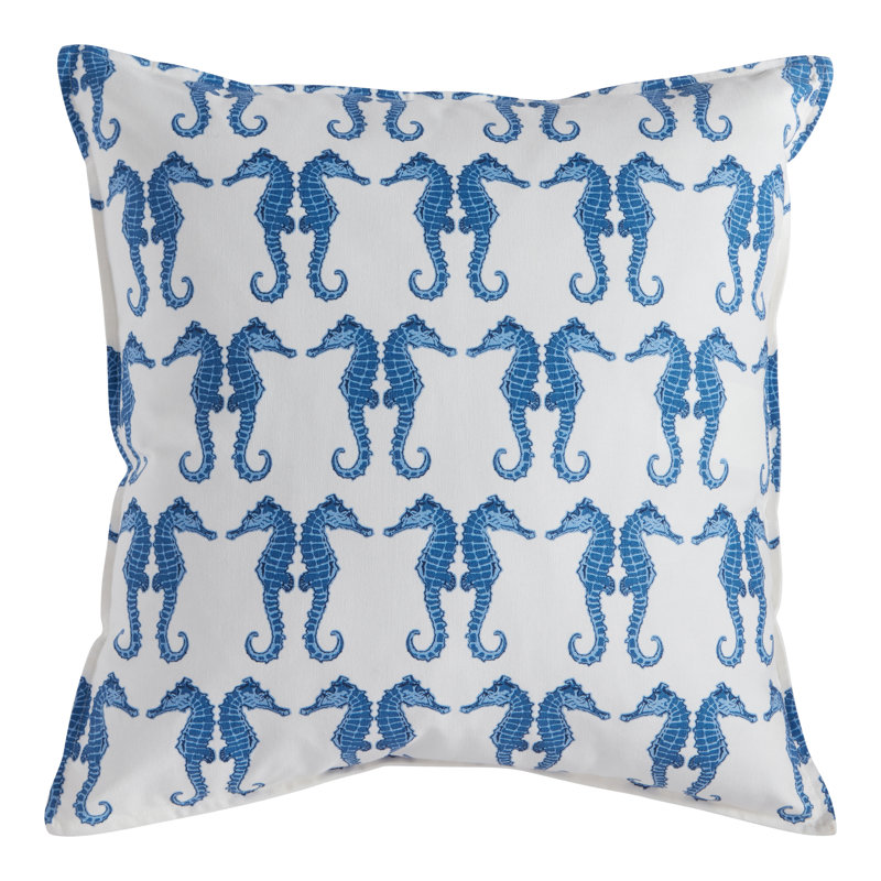 Blue Seahorse Cotton Canvas 20-Inch Square Throw Pillow