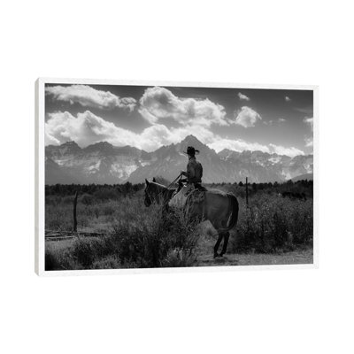 Cowboy on Cattle Drive Gather Angus/Hereford cross cows and calves, San Juan Mountains, Colorado 1 Piece Floater Frame Wall Art on Canvas