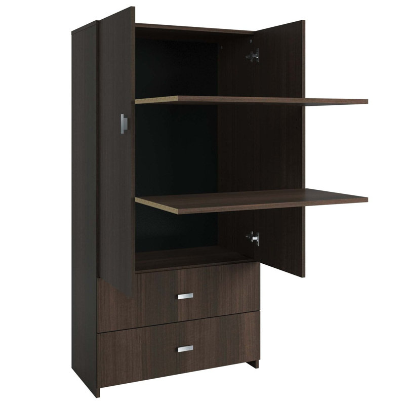 Complete Sabbagh Bedroom Set with Headboard, Nightstands (2) and a Doorchest, No Box Spring Required, Walnut