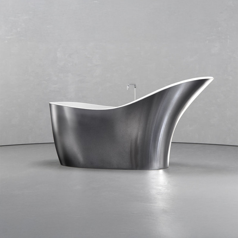 Baignoire autoportante asymétrique en argent vieilli 67,3 po x 29,7 po Vast Studio, Argent vieilli / blanc