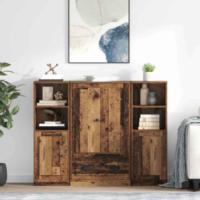  Highboard With Drawer 3 Pcs Old Wood Engineered Wood