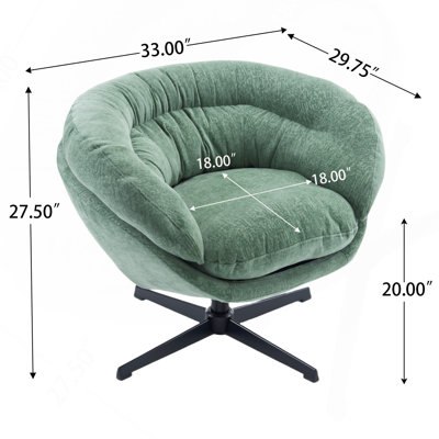 Fauteuil de bureau en chenille, fauteuil club pivotant à 360 ° / fauteuil d'appoint avec coussin amovible, fauteuil de bureau rond, base en métal noir, matériau en coton, salon, chambre à coucher, coin lecture, bureau (vert)