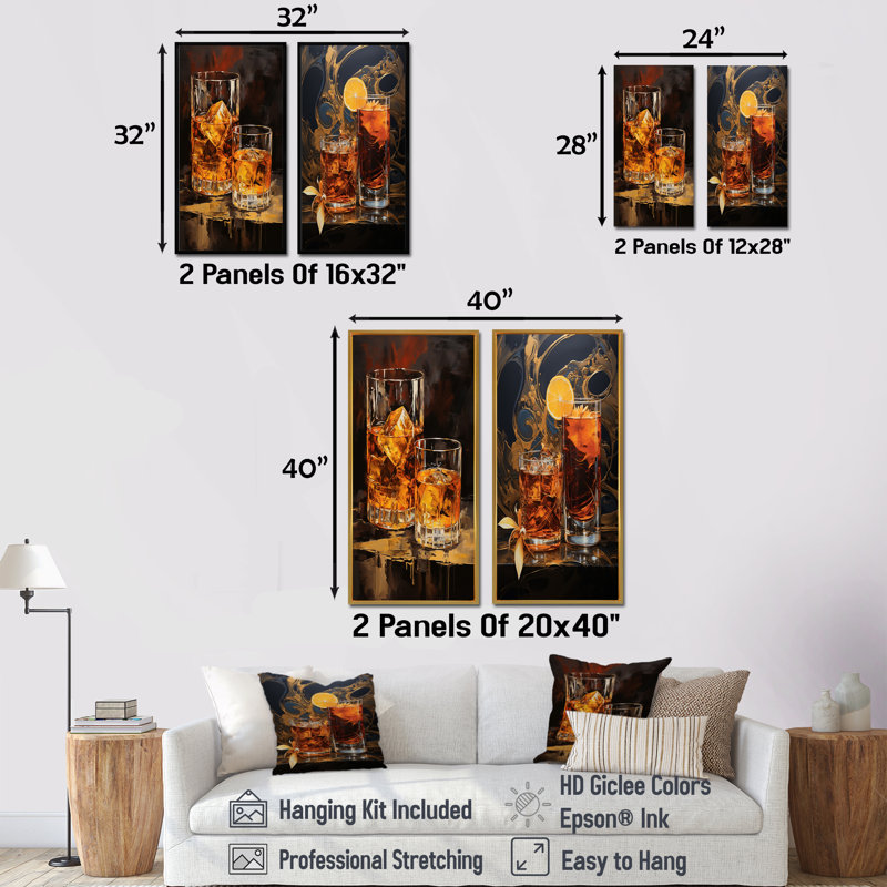 Sazerac Serenity Bourbon Cocktail - ensemble de 2 impressions sur toile, H 28 po x l 25 po, Toile tendue