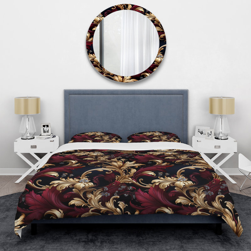 Ensemble de housse de couette à motif victorien Opulent Royal Scrolls, Housse de couette pour grand lit et 2 taies décor