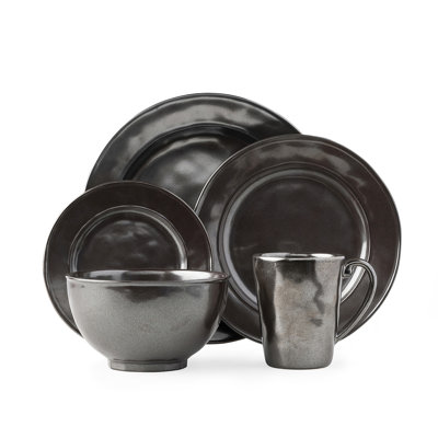 Pewter Stoneware 4 - Piece Place Setting with Mug and Cereal