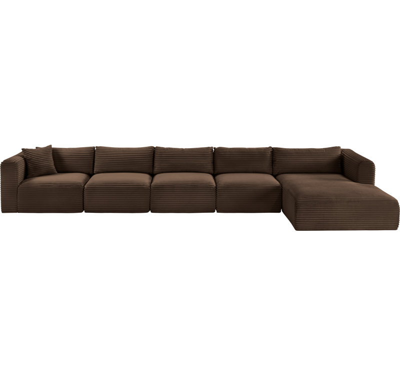Canapé modulaire en L Carmean Performance, Velours côtelé texturé brun, 3 sans accoudoirs, 1 méridienne, 1 coin