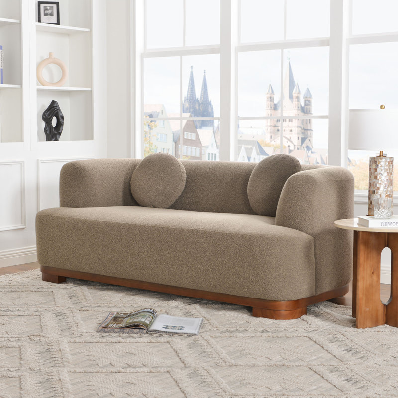Modern Boucle Upholstered Loveseat, Teddy Brown