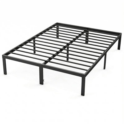 Structure de lit robuste en métal avec rangement sous le lit, support en lattes d'acier robuste, sans sommier, cadre de lit plateforme pour grand, très grand, double, simple, capacité de 300 lb