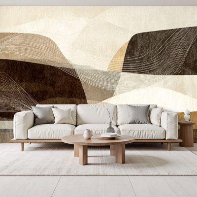 Peel and Stick Wallpaper Beige Brown Abstract 3D Textured Oil Painting Geometric Boho Irregular Wall Murals 69"H x 96"W Removable PVC Wall Paper Self-Adhesive Wall Decor for Bedroom Living Room Home Office