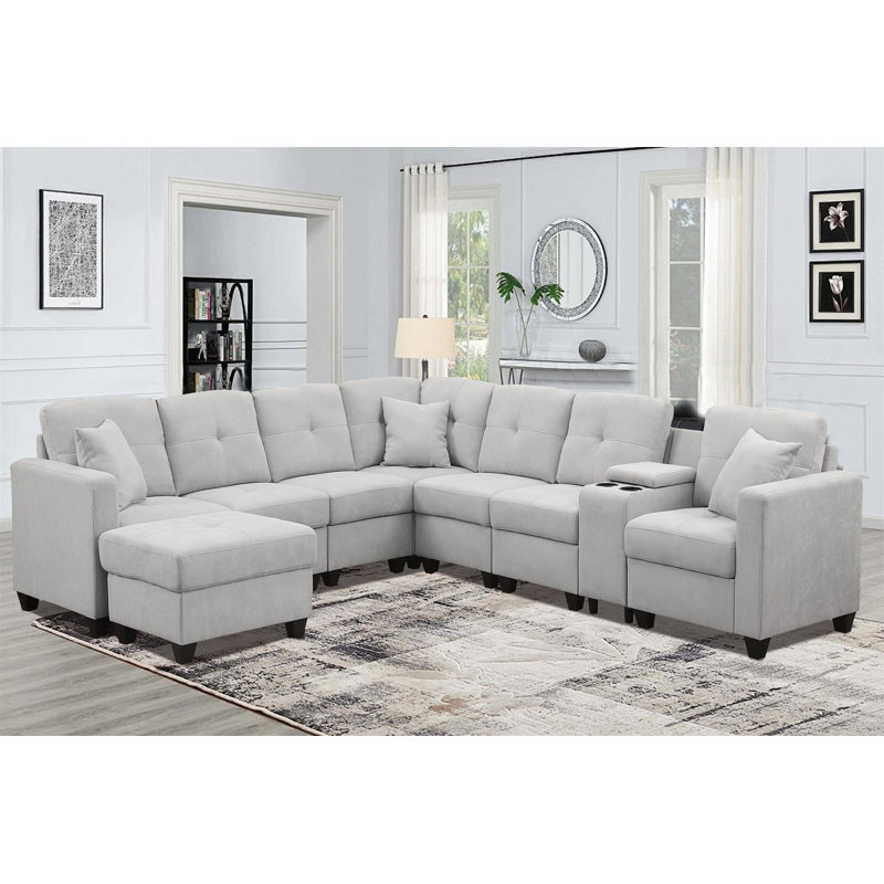 Sectional Sofa, Light Gray Velvet