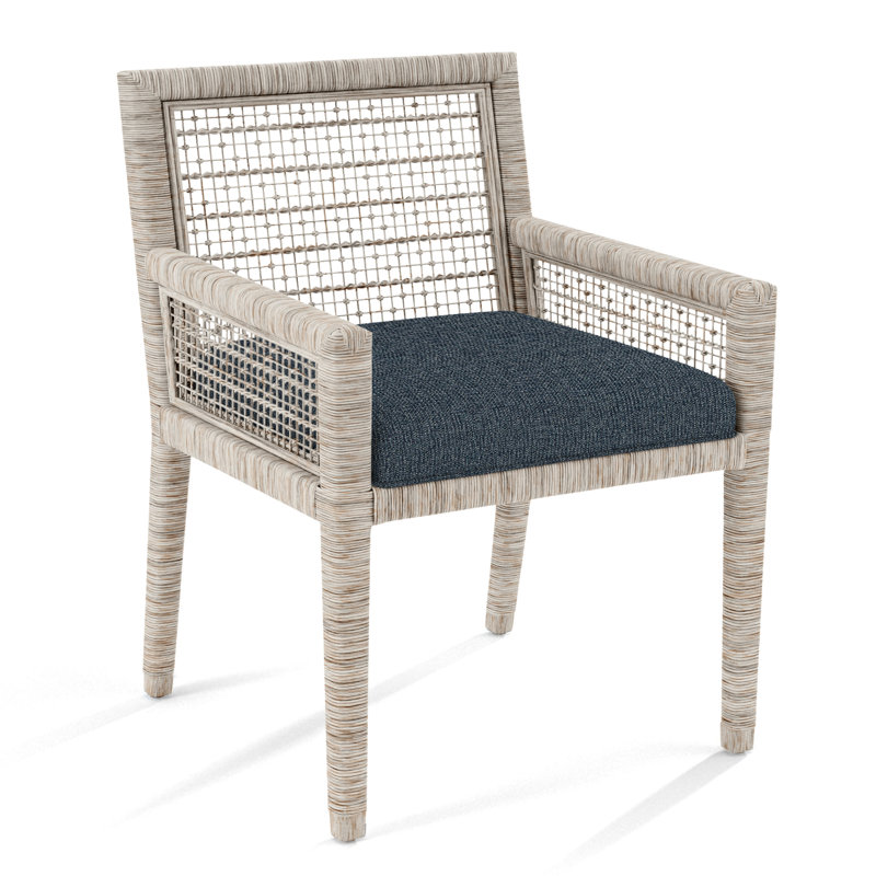 Chaise avec accoudoirs Glinda, Blanc givré antique, Bleu de base; 0317-63