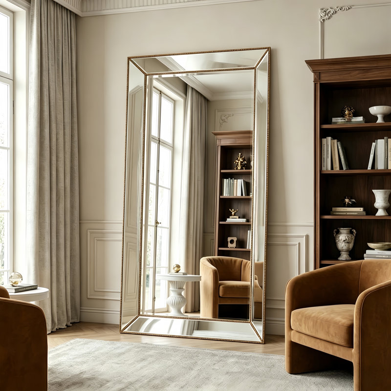 Miroir de plancher surdimensionné de 84 po avec cadre doré antique