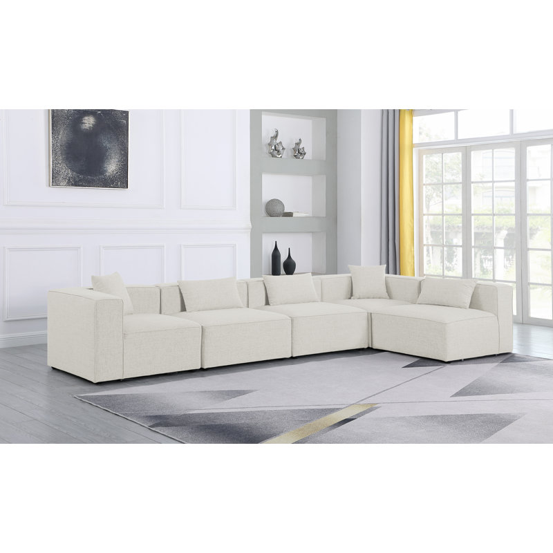Canapé modulaire réversible d'angle Cube, Tissu crème texturé en lin