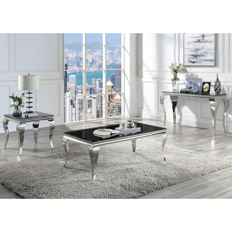 Mehseti Coffee Table Set, White, 3 Pcs: Coffee Table, End Table, Sofa Table