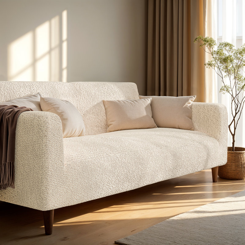 Stretch Pet Friendly Sofa Slipcover - Washable Couch Slip Cover Furniture Protector, Cream, 35" H x 60" W x 40" D