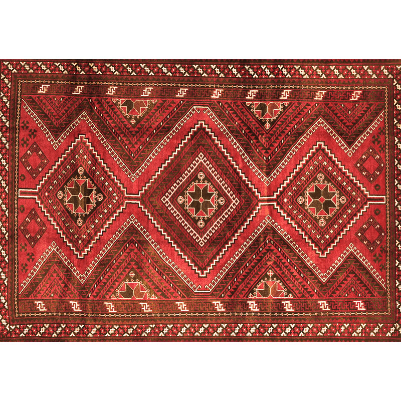 Tapis oriental en laine / polyester tissé à la machine en rouge, Rectangle 2 pi x 3 pi
