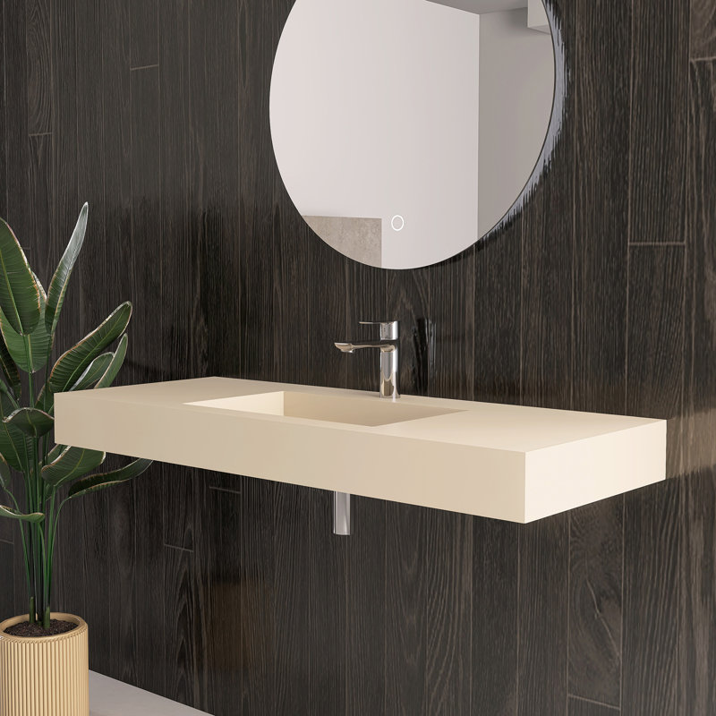 47" Wall-Mounted Solid Surface Bathroom Vessel Sink, Milk-Coffee