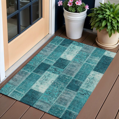 Tapis intérieur / extérieur 3 pi x 5 pi bleu turquoise et turquoise