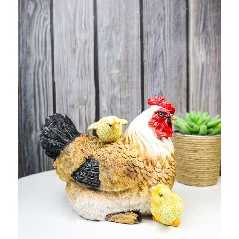 Figurine rustique de poule mère de ferme avec adorables poussins