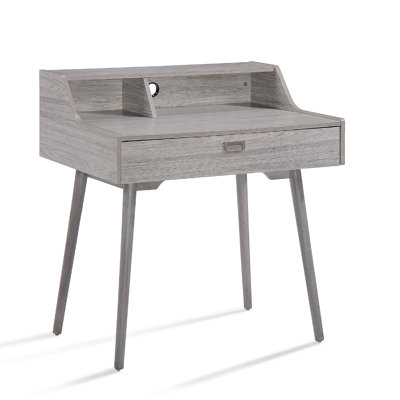 Bureau d'étude moderne avec tiroir et 2 petits casiers, bois gris chêne de 35 pouces