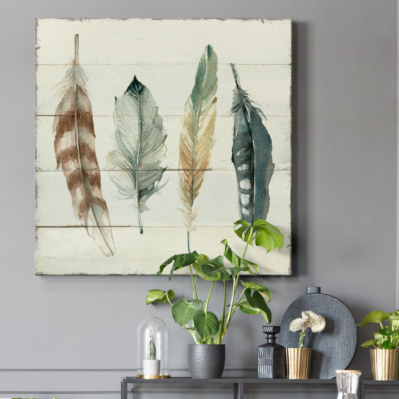 Shiplap Feathers I - Impression sur toile tendue, H 40 po x l 40 po x P 1 po