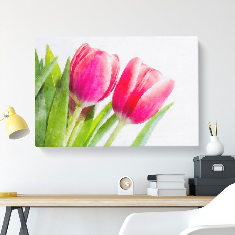 Pair of Pink Tulip Flowers - Wrapped Canvas Photograph Print, 35cm H x 50cm W x 3cm D