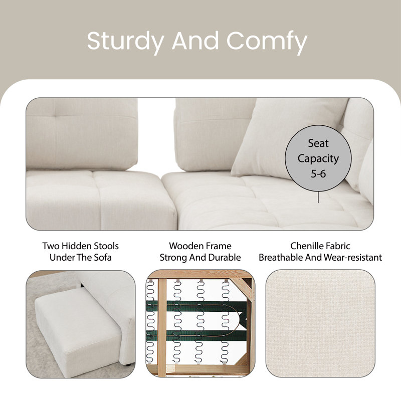 Canapé modulaire 3 pièces Llanas, Chenille beige
