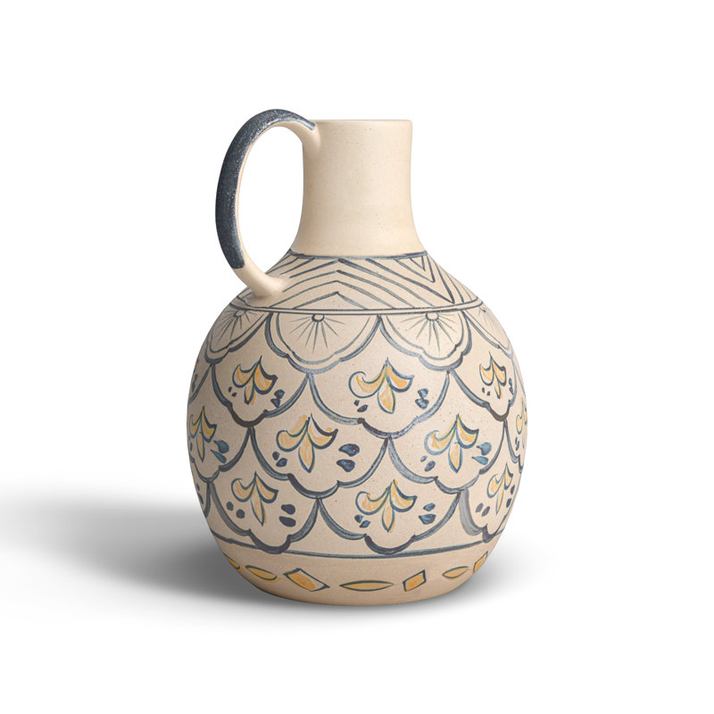 Toya Decorative Stoneware Vase with Painted Design and Handle