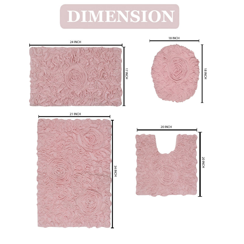Orobosa Collection 100% Cotton Tufted Machine Washable Bath Rugs (Set of 4), Pink
