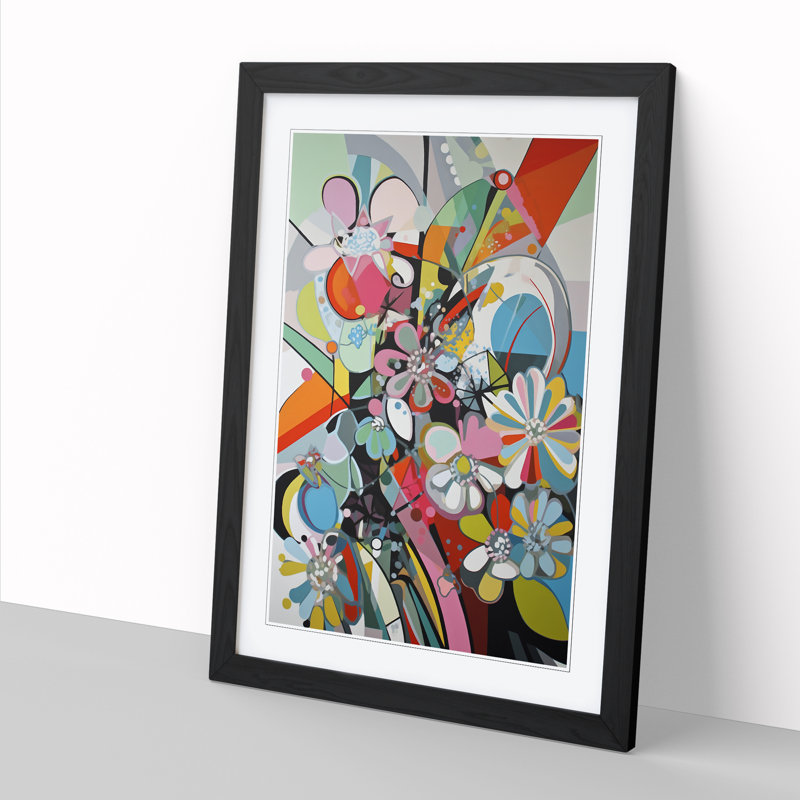 FRM-V0523-887X Flowers Constructivism Vol.1 - Single Picture Frame Print, 34cm H x 25cm W x 2cm D, Oak Framed
