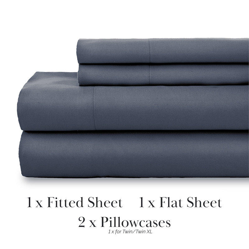 Ensemble de draps 4 pièces en lin bleu acier brossé Southshore, Grand, Bleu acier