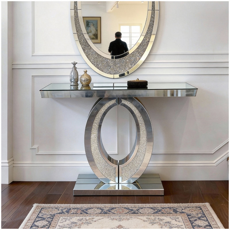 Grande console à miroir en forme d'olive avec miroir