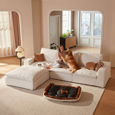 Oversized Boneless Cloud Couch, Comfy L Shaped Sectional Sofa, Extra Wide & Deep Modular Couches For Living Room, Seater With Ottoman