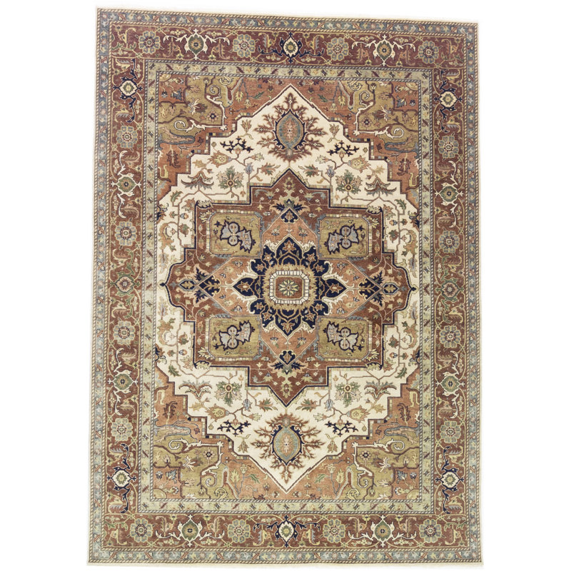 Tapis crème oriental en laine noué à la main 9 pi 9 po x 13 pi 9 po Oriental