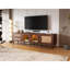 Console de 80 po compatible avec la télévision, grand espace de rangement, surface imperméable pour le salon, la chambre à coucher, support de cinéma maison avec ajustement, 2 tiroirs et 3 armoires, plateau de table et pieds en bois massif-636267619