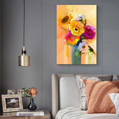 Colorful Bright Daisy Flower Floral Plants Modern Art Multicolor